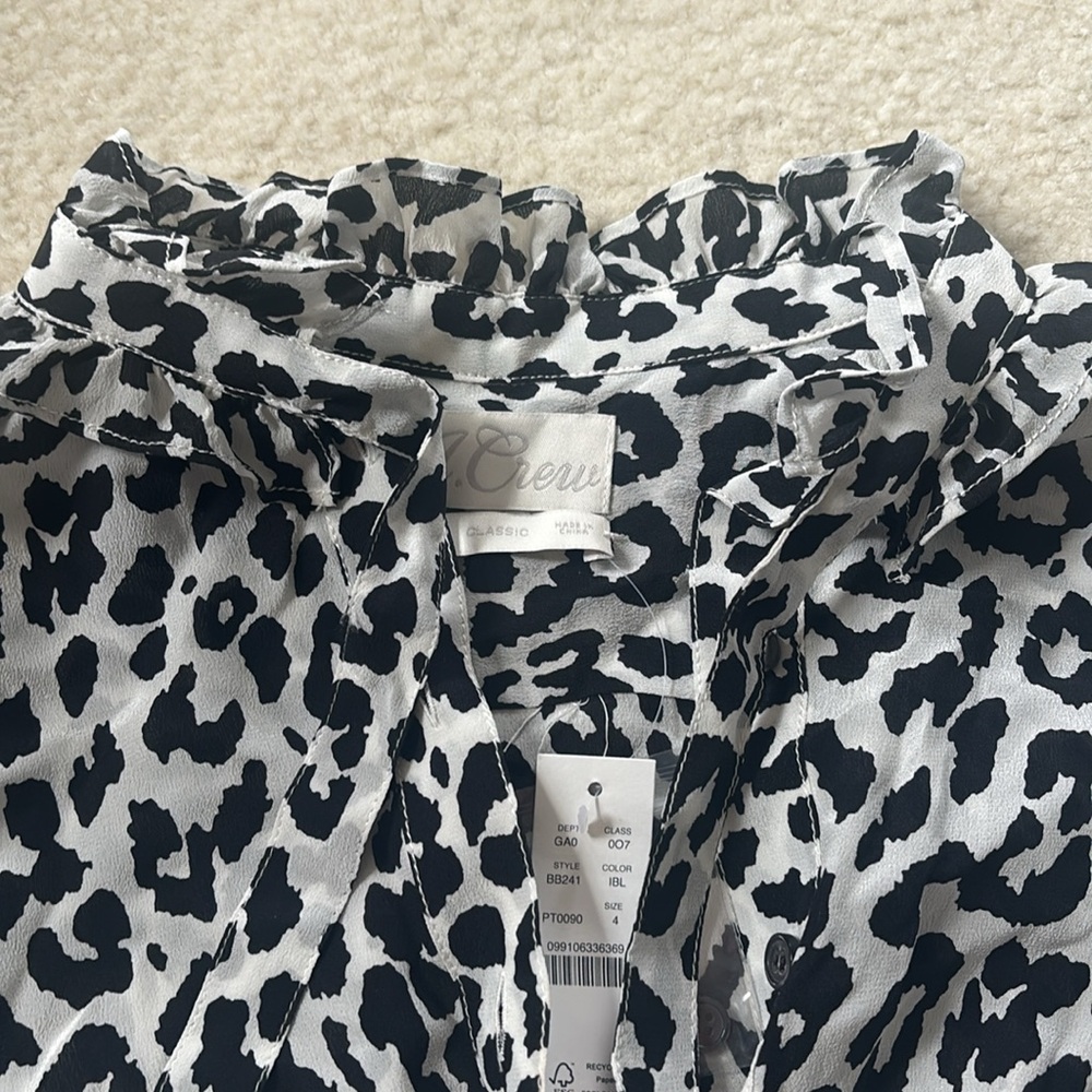 J.Crew Leopard Print Ruffle Neck blouse size 4 - Picture 5 of 5